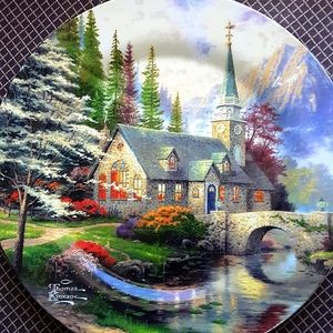 Thomas Kinkade plate, "the Dogwood Chapel." New condition, no chips or scratches